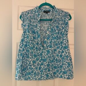 J. Crew Blue and White Floral Blouse